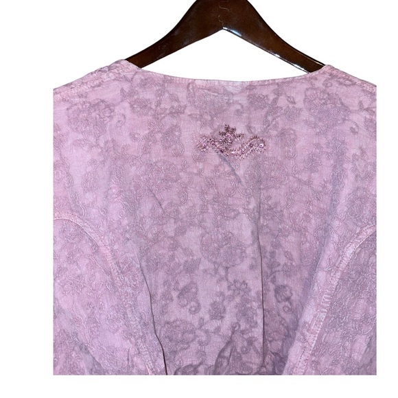 L’Pogee Vintage Mauve Lavender Button Embroidered Short Sleeve Blouse Whimsy - Picture 8 of 13